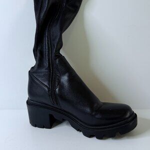 Vegan Leather  Black Knee High Boots